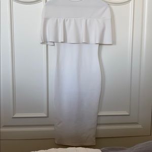 White Midi dress ruffles at the top